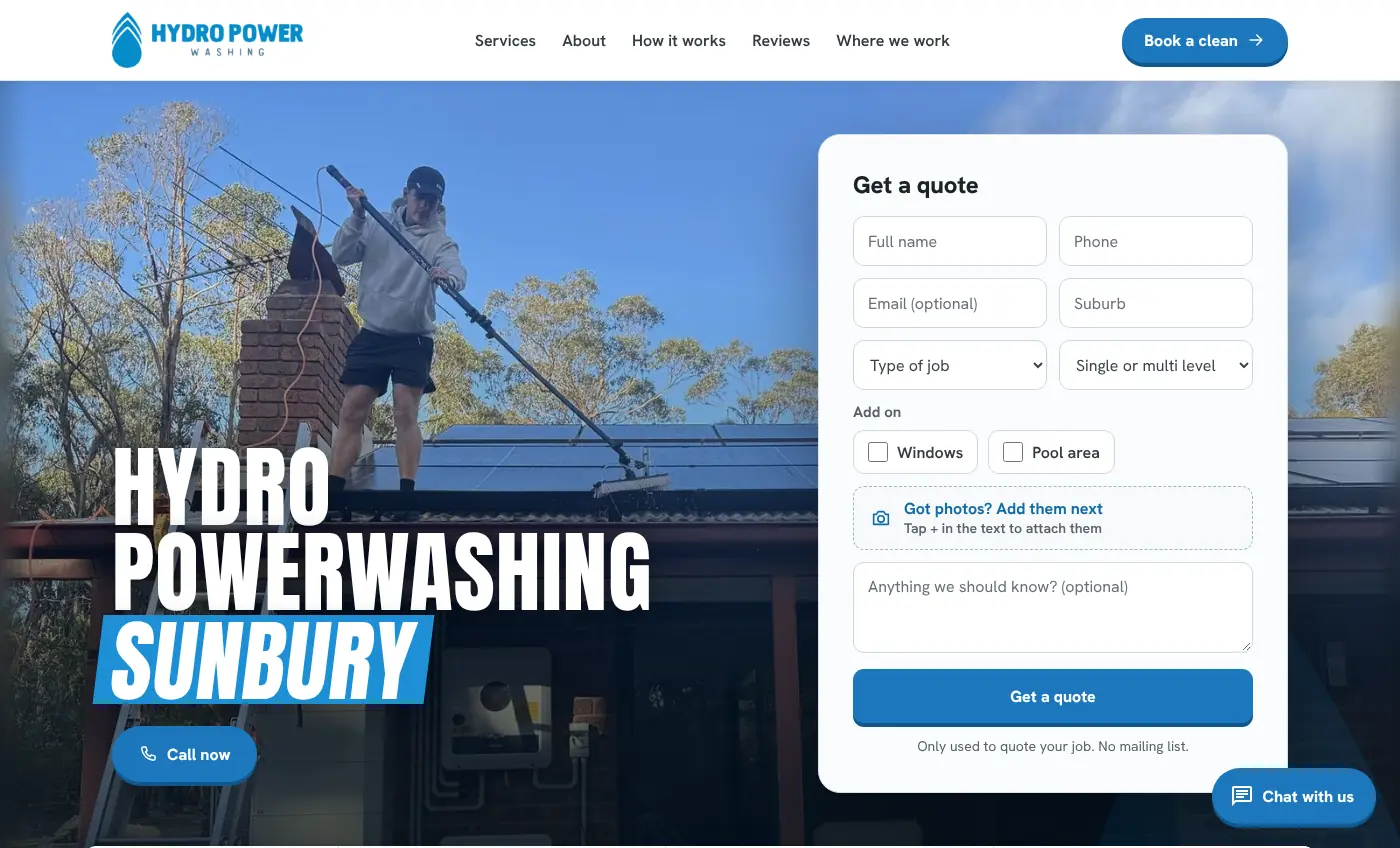 The hydropowerwashing.com.au homepage we built