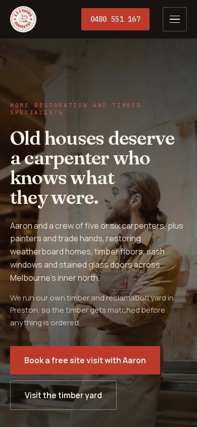 ACE Davies Carpentry homepage on a phone
