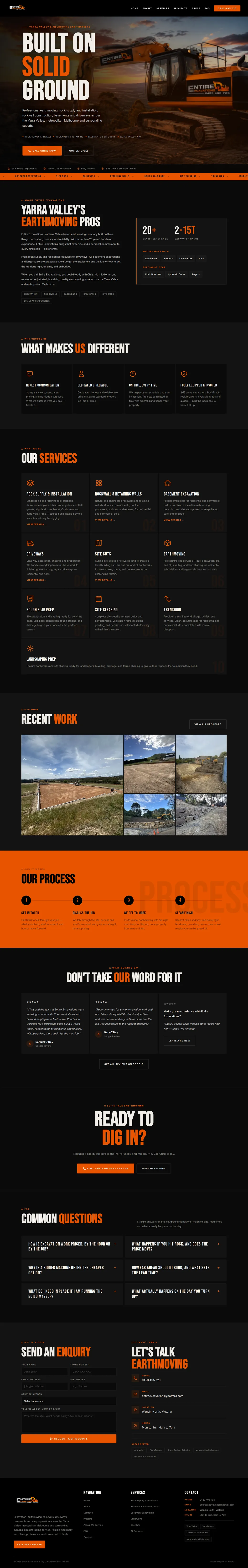 Entire Excavations homepage, built by 5 Star Tradie